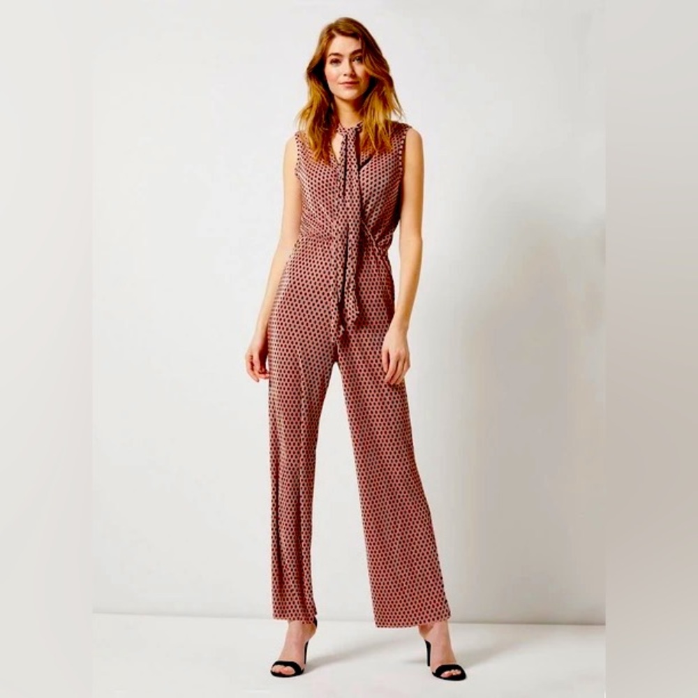 Dorothy Perkins Womens Pink Pussybow Plisse Spot Print Jumpsuit